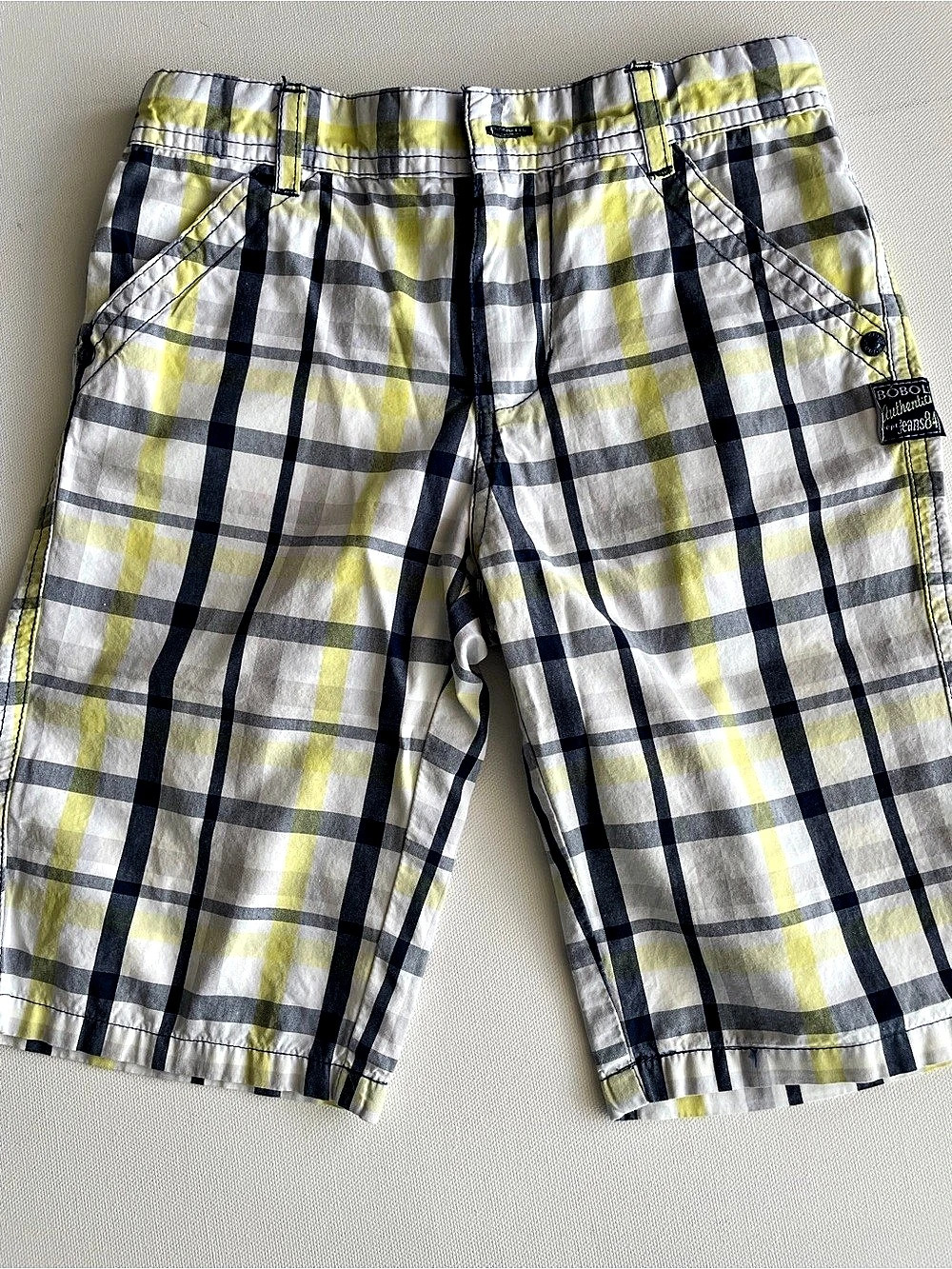 Boboli Plaid Shorts Gray & Yellow Boys 6